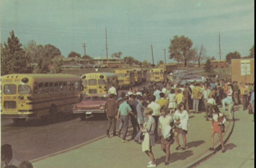 Students leave school after the final bell sounded in 1972. 