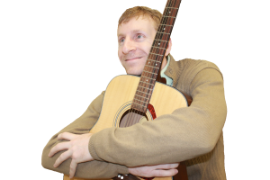Arbini holding his guitar, which he enjoys playing in his free time.