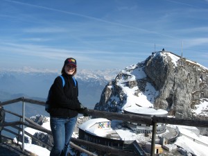 English Teacher Cheryl Ogolin on top of Mt. Pilatus, a Swiss Alp