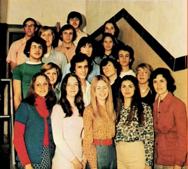 The entire Student Prints newspaper staff in 1974.