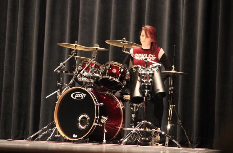 Rachel Wimberly finishes of the night with a drum solo that erupted the crowd of the William B. Nottelman Auditorium.
