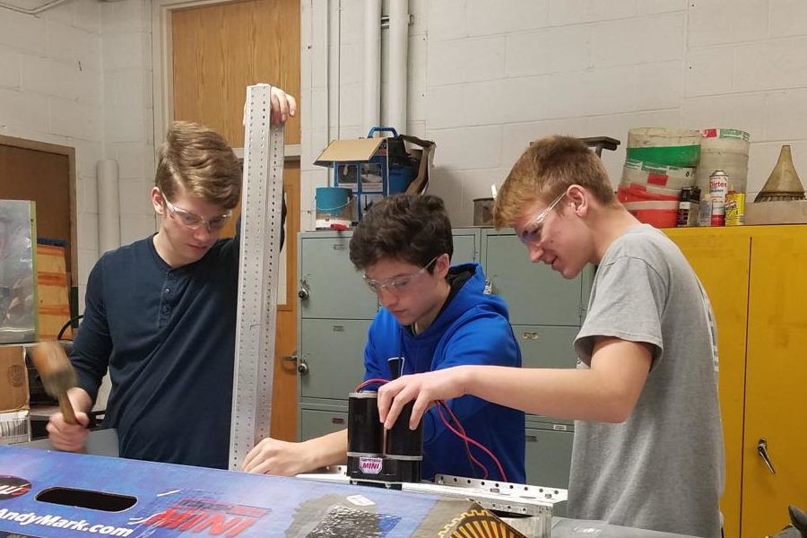 Joe Hamlyn, Mathew Dresner, and Edi Mahmatovic Working on 2016-2017 FIRST Robot