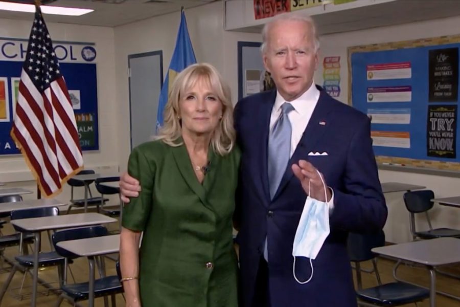 President Joe Biden and First Lady Dr. Jill Biden pictured on the livestream from the 2020 Democratic National Convention.